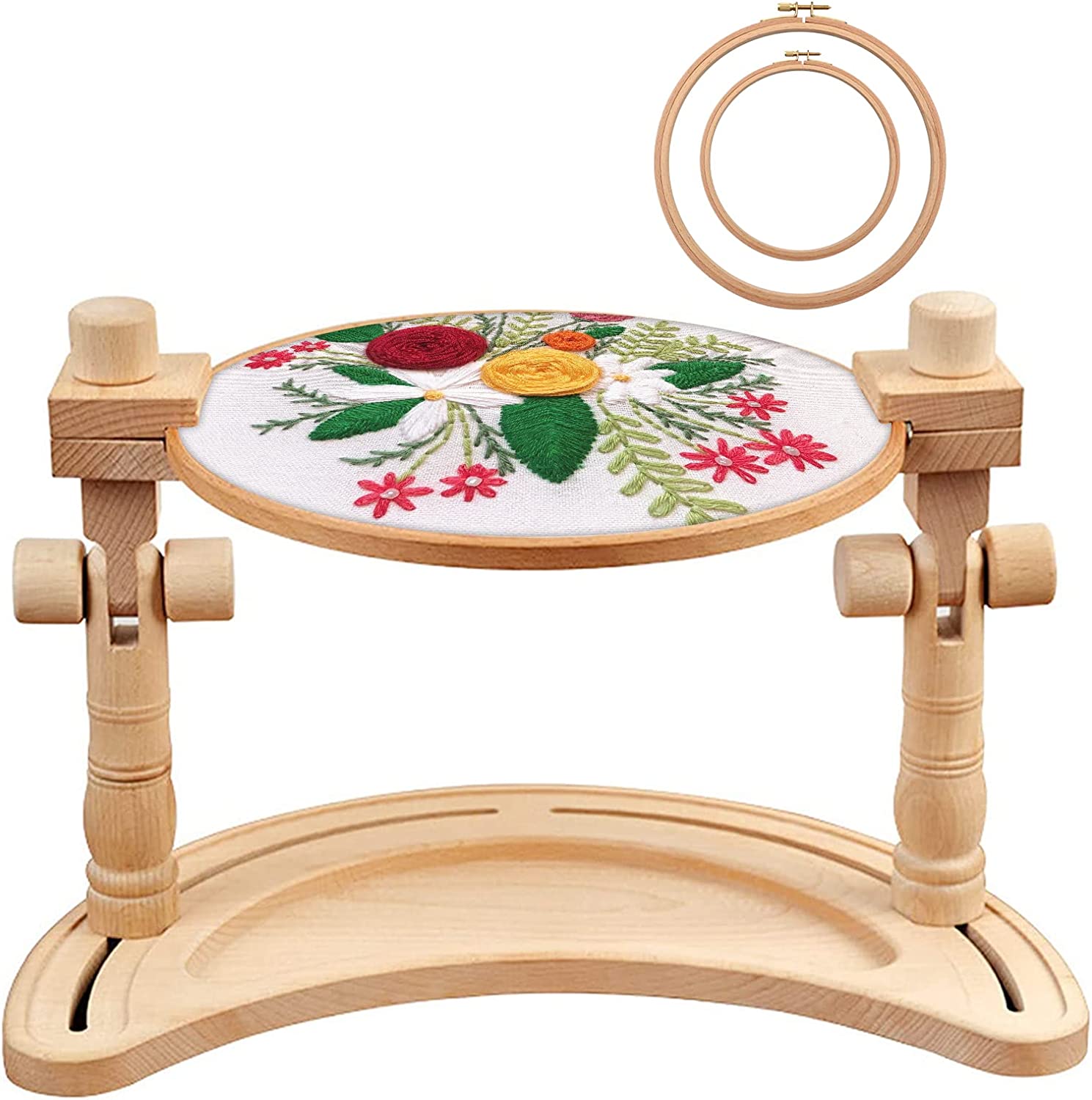 VEGCOO Multifunctional Beech Wood Embroidery Hoop Stand with 2 Pcs